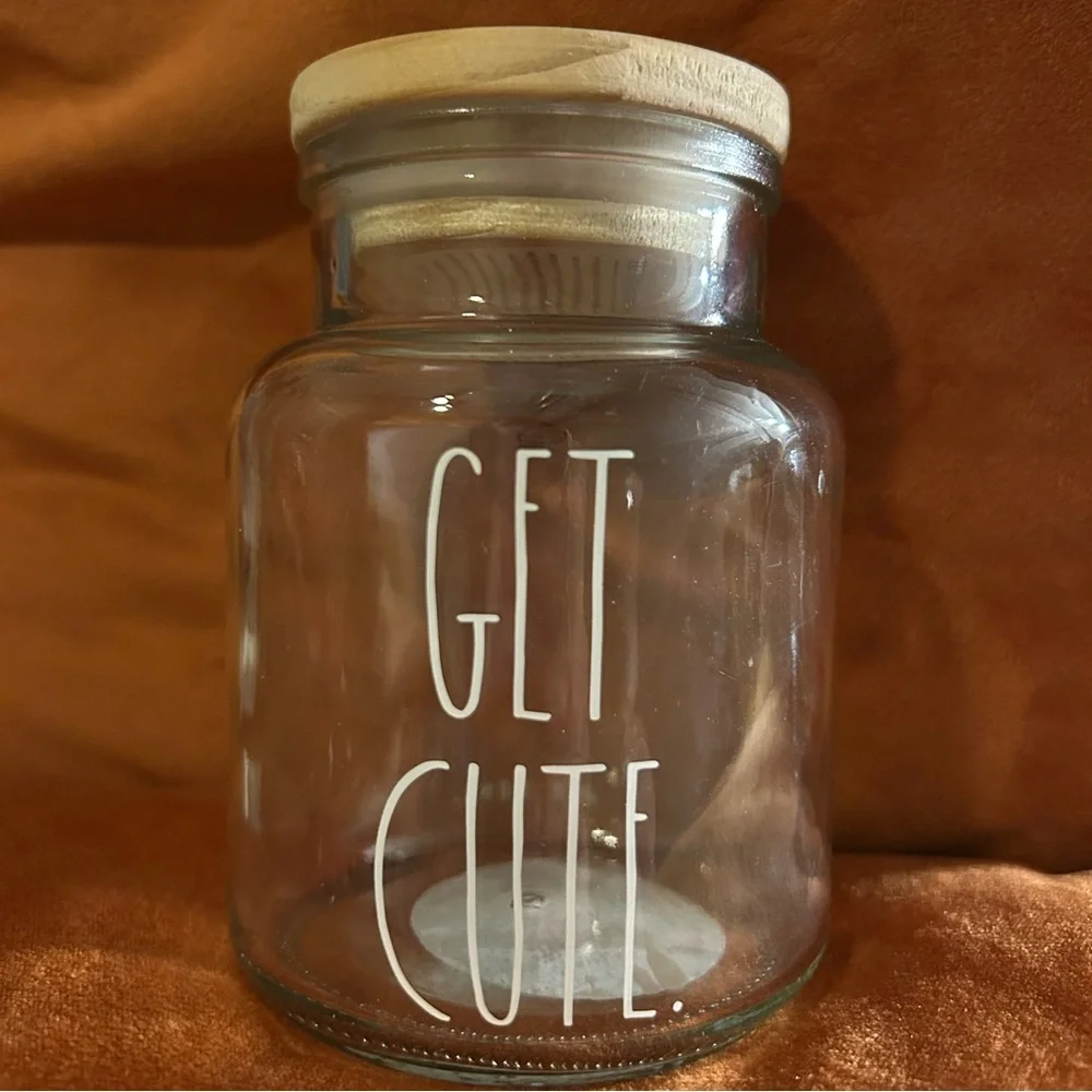 BRAND NEW WITH TAGS Rae Dunn Glass Jar, “Get Cute” Hair Elastic Holder